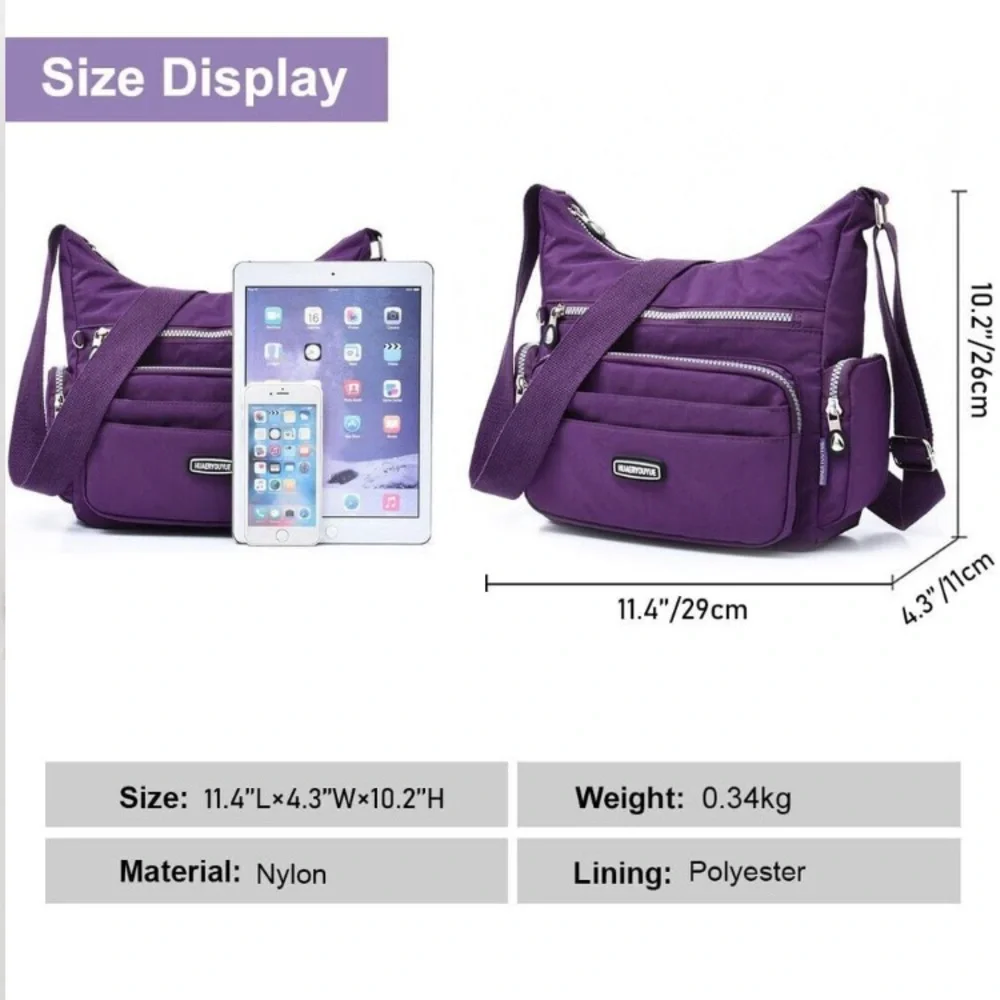 New purple Crossbody Bag with RFID Purses Multi Pocket Shoulder Bag Waterproof